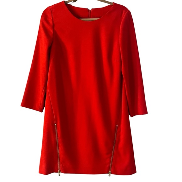 J. Crew Double Zipper Red Shift Dress 3/4 Sleeves  Sz 8 - Picture 2 of 12